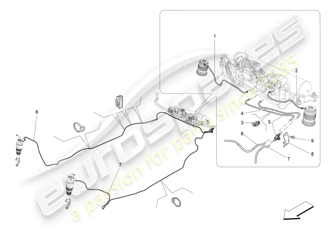 maserati levante modena (2022) air suspension system parts diagram
