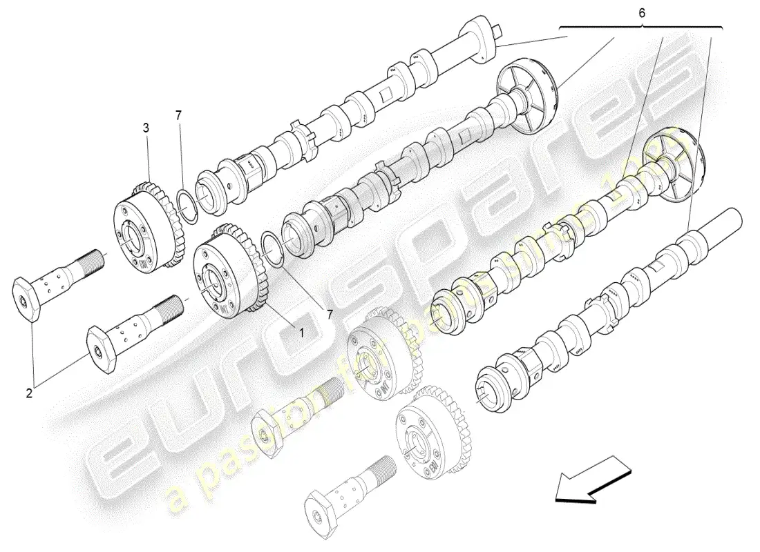 maserati ghibli (2019) rh cylinder head camshafts parts diagram