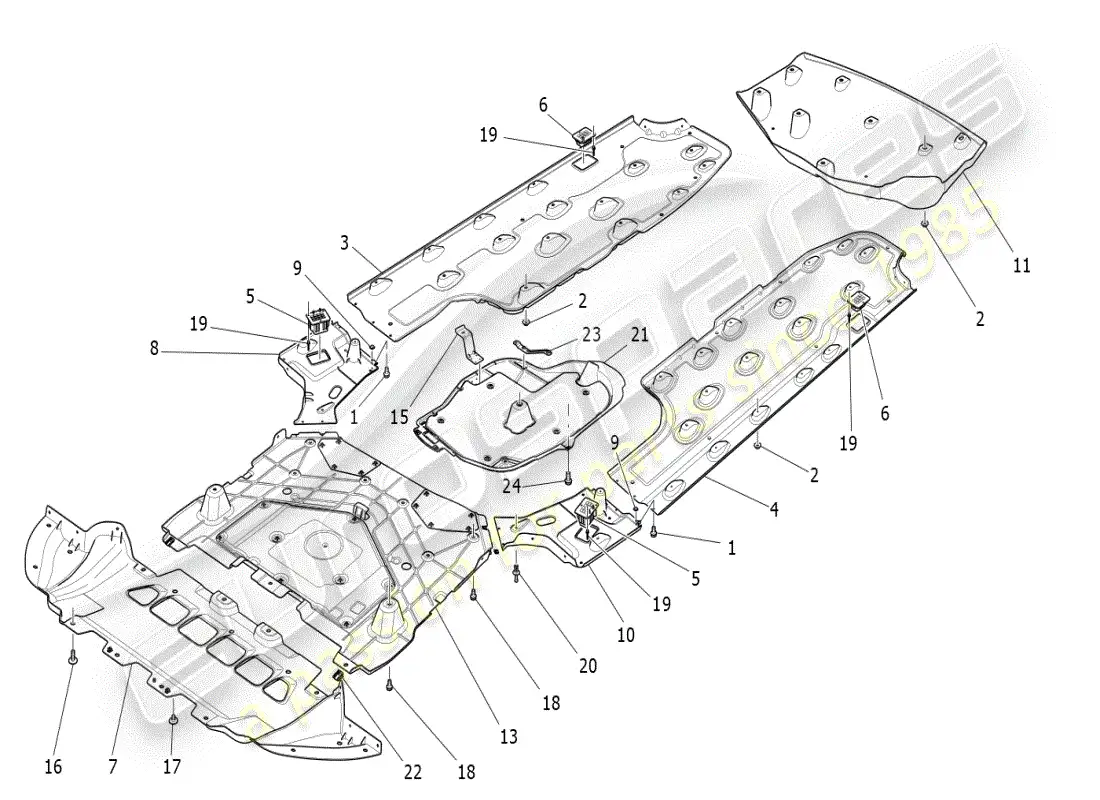 maserati ghibli (2019) underbody and underfloor guards parts diagram