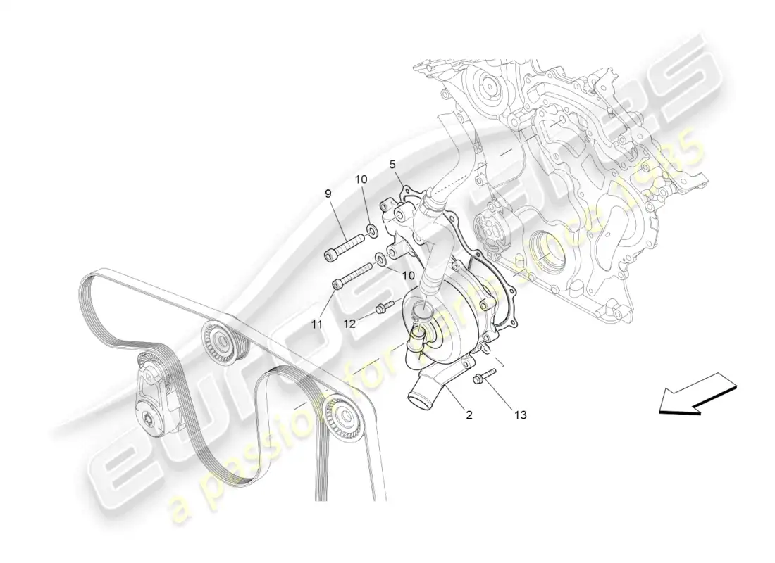 maserati levante (2019) cooling system: water pump parts diagram