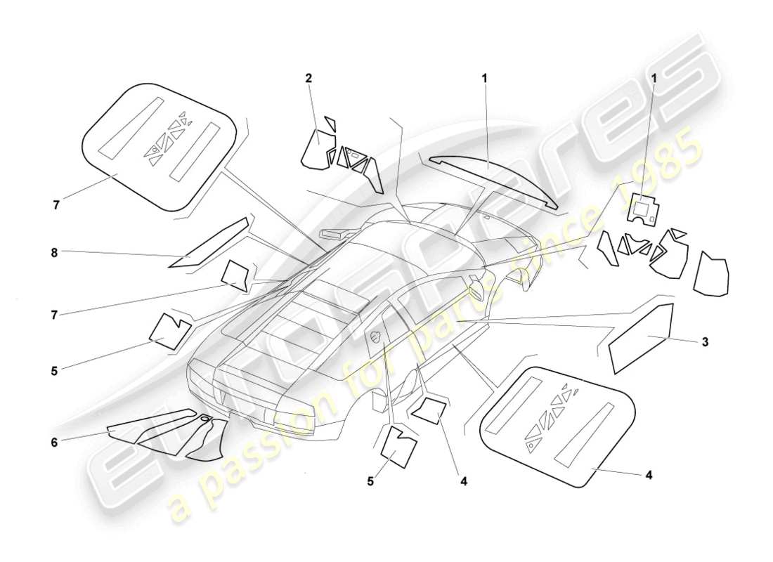 lamborghini murcielago roadster (2006) flame protection rhd part diagram