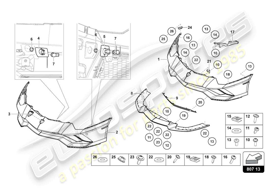 lamborghini lp740-4 s roadster (2019) bumper, complete front part diagram