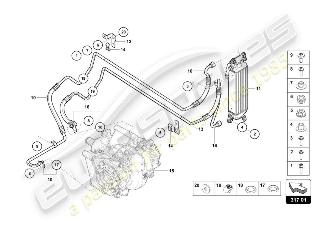 lamborghini 2021 (lp770-4 svj coupe) oil cooler rear parts diagram