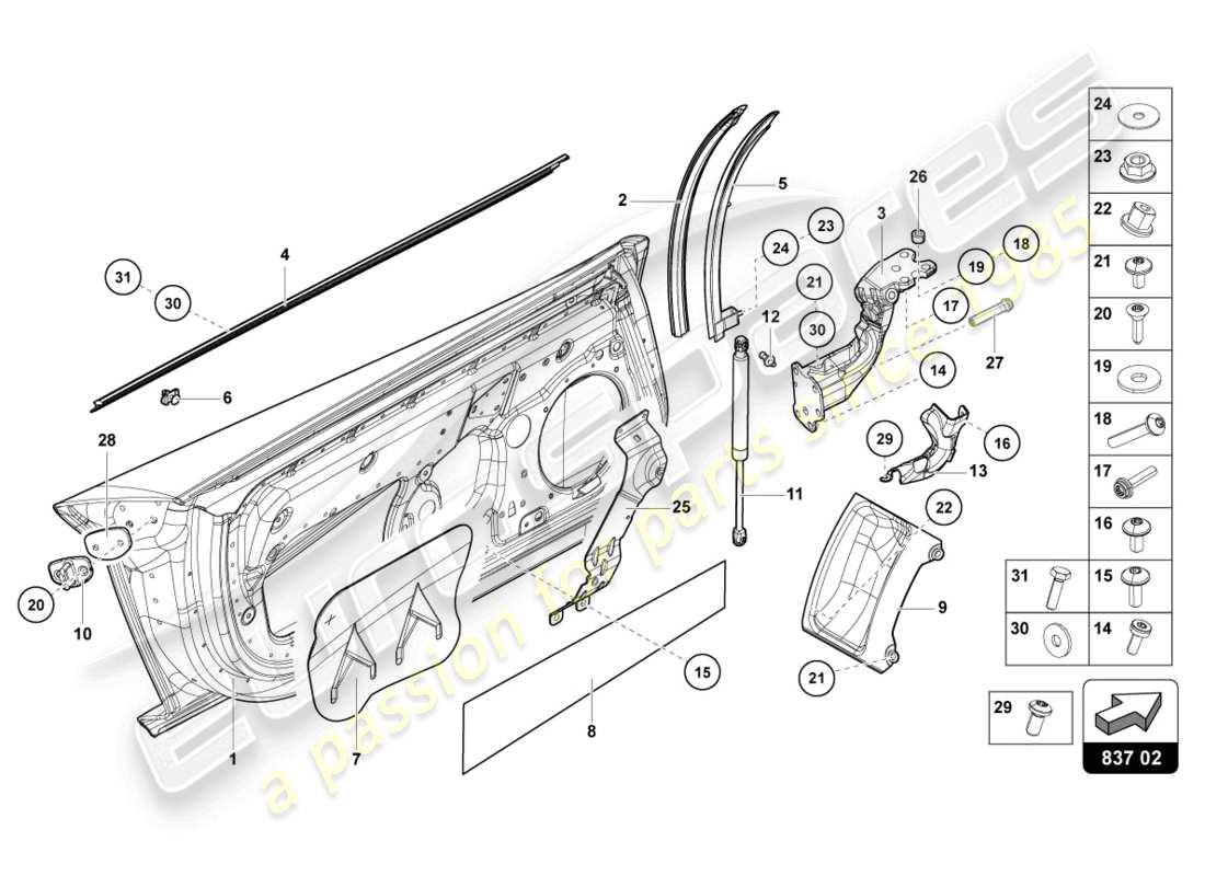 lamborghini lp750-4 sv roadster (2017) driver and passenger door parts diagram
