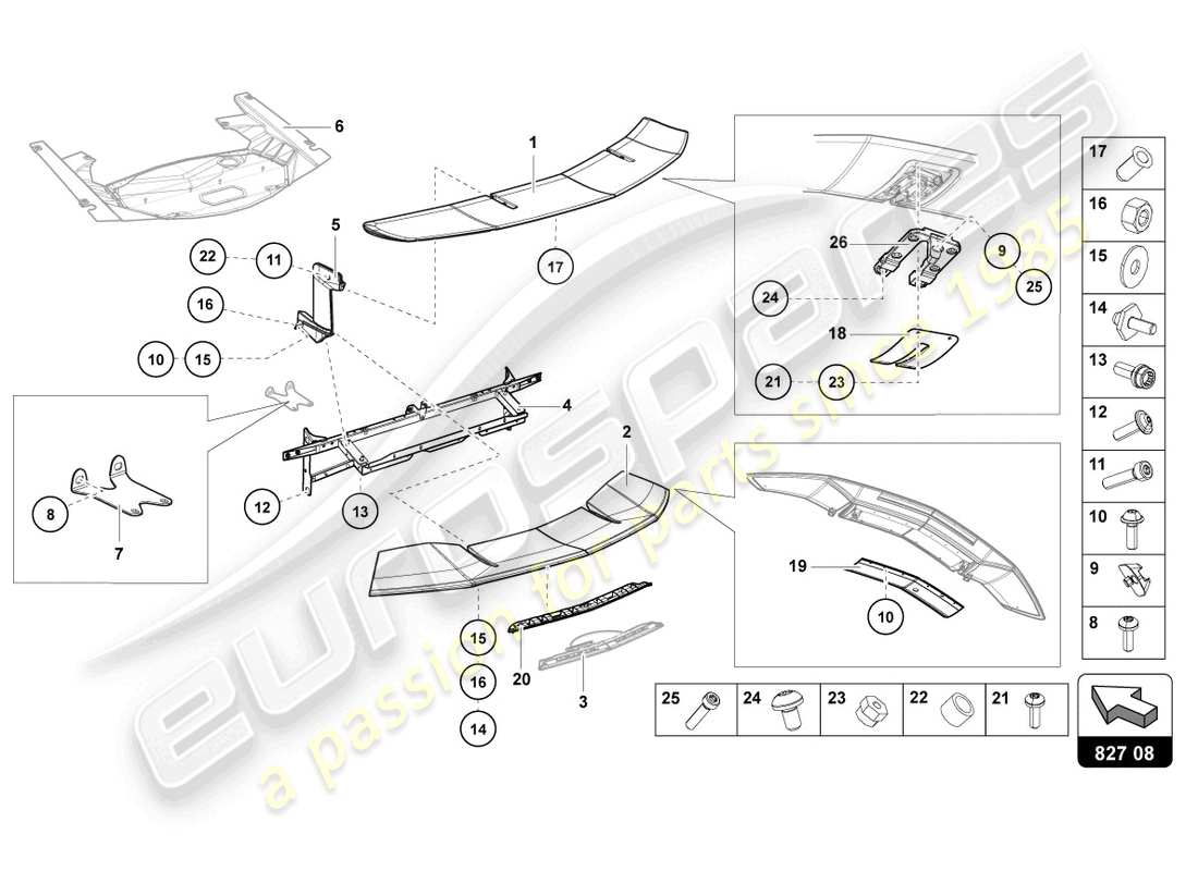 lamborghini lp750-4 sv coupe (2015) rear spoiler part diagram