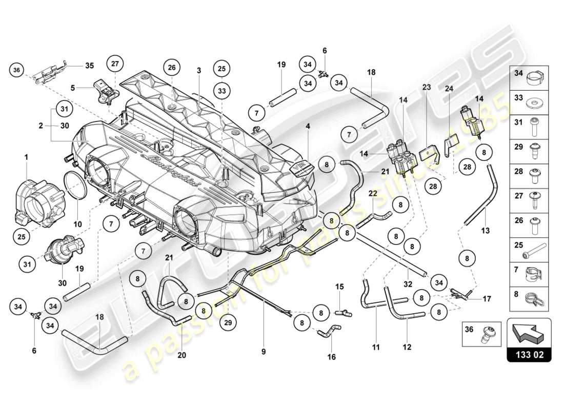 lamborghini lp740-4 s roadster (2018) intake manifold parts diagram
