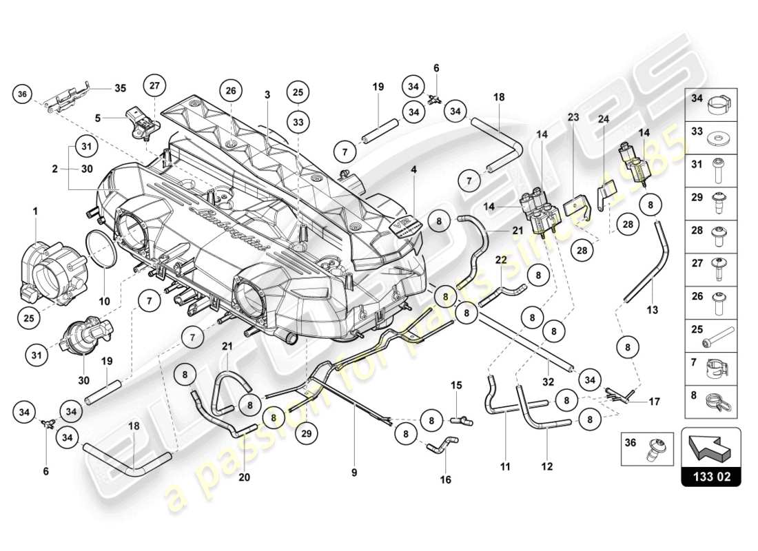 lamborghini lp740-4 s roadster (2019) intake manifold part diagram