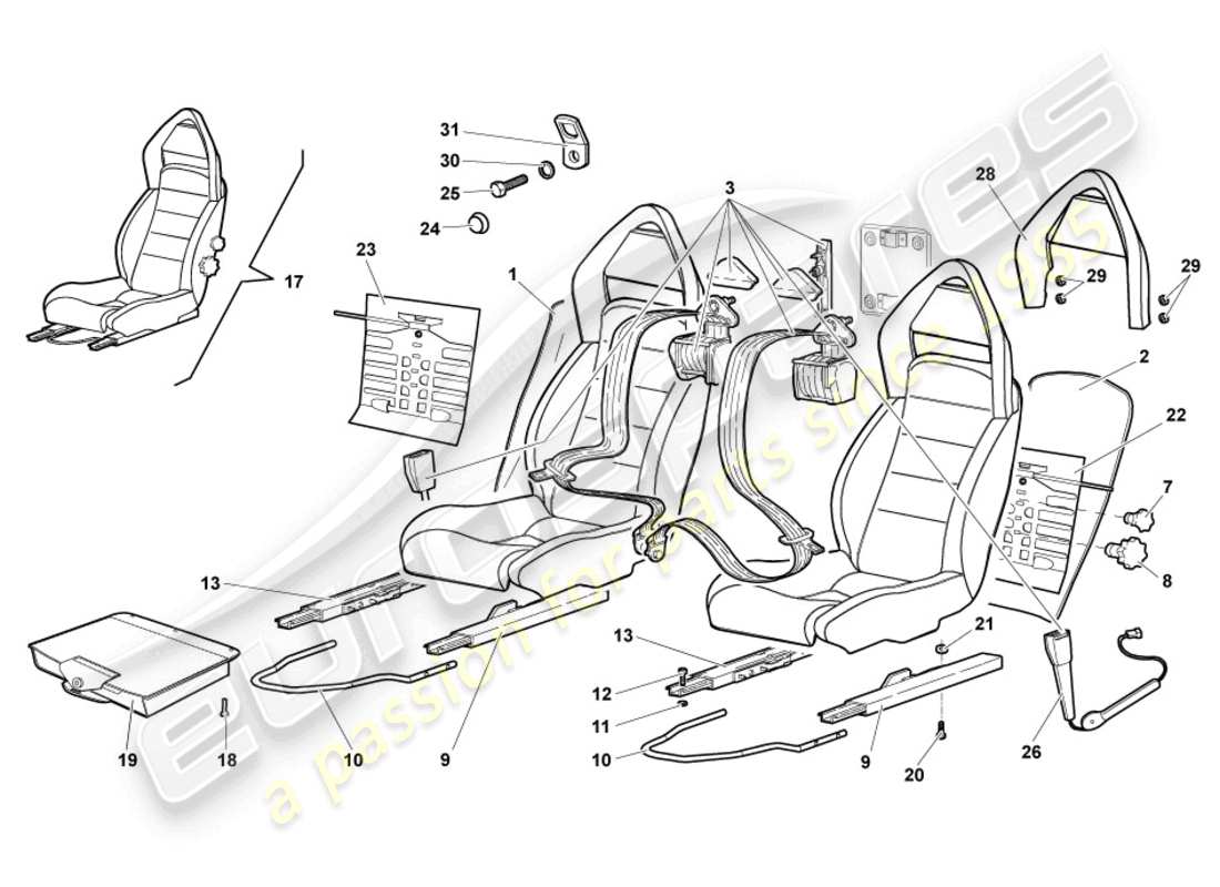 lamborghini murcielago roadster (2006) seat, complete part diagram