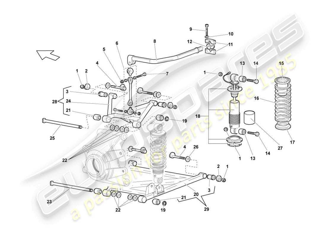 lamborghini murcielago roadster (2006) rear axle parts diagram