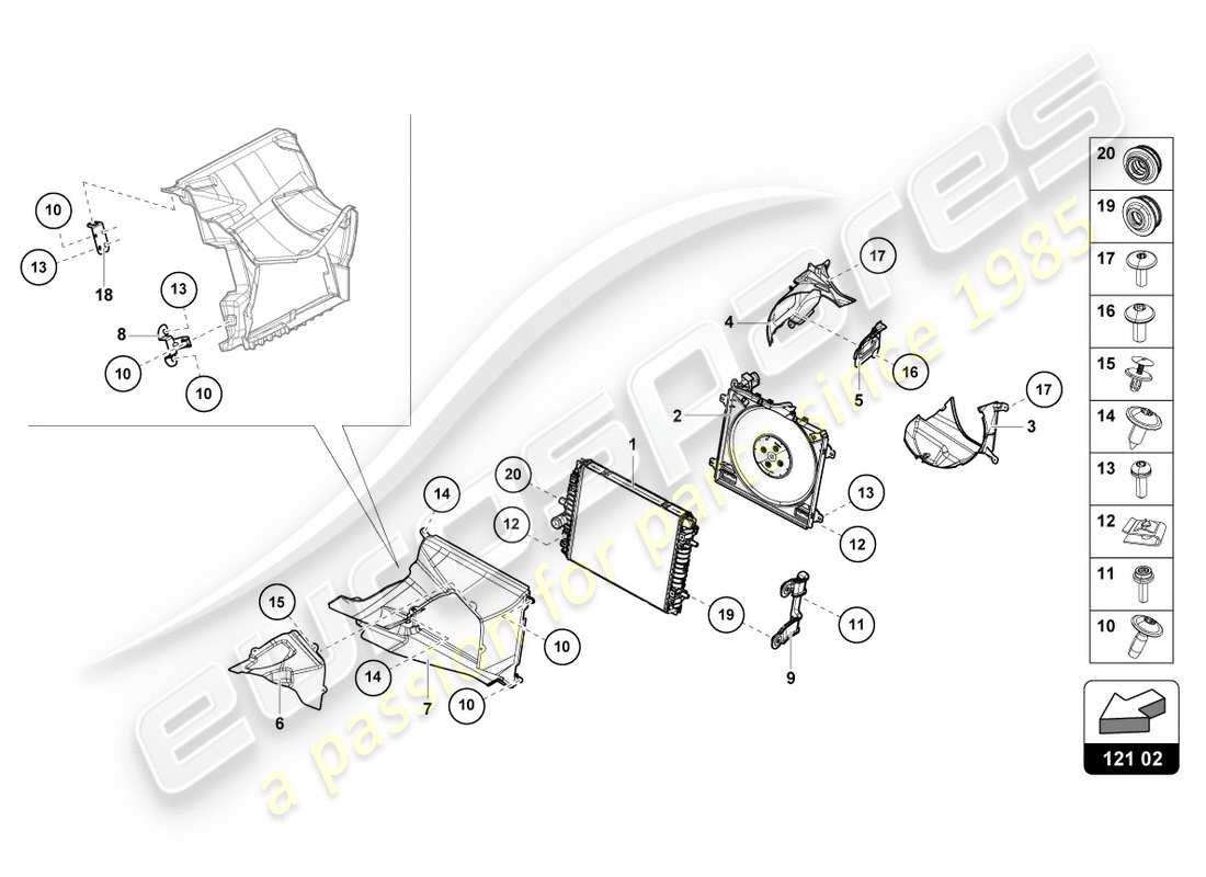 lamborghini lp580-2 coupe (2018) cooler for coolant front parts diagram