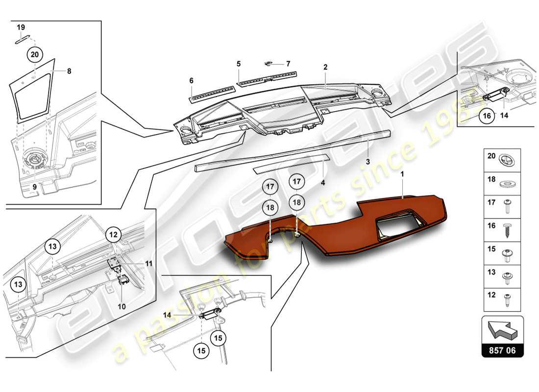 lamborghini lp720-4 coupe 50 (2014) instrument panel parts diagram