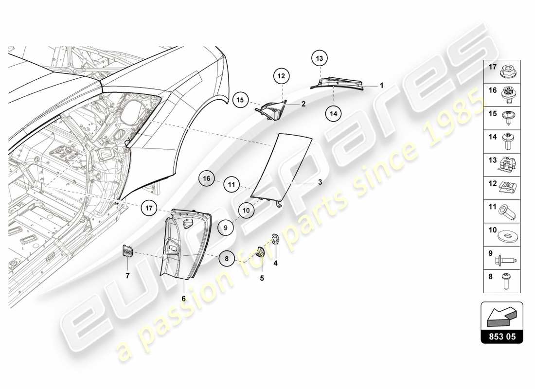 lamborghini 2018 (performante coupe) cover plate for side member part diagram