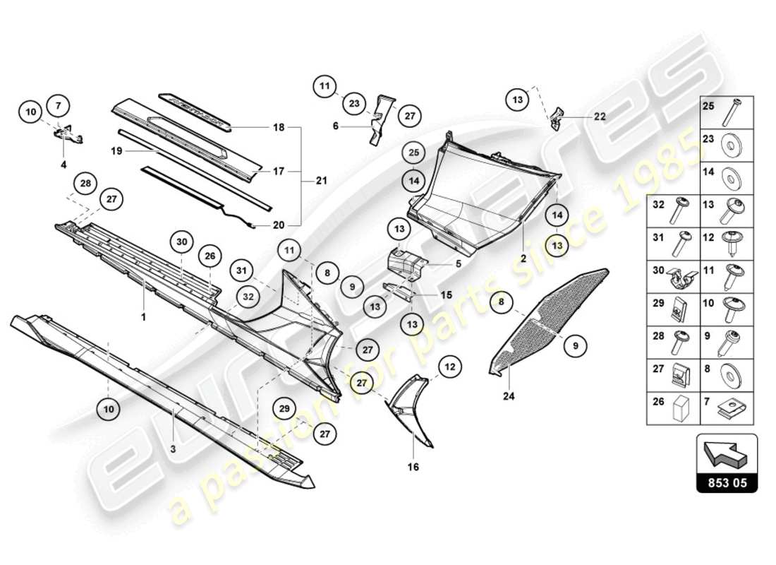 lamborghini 2020 (lp770-4 svj coupe) lower external side member for wheel housing part diagram