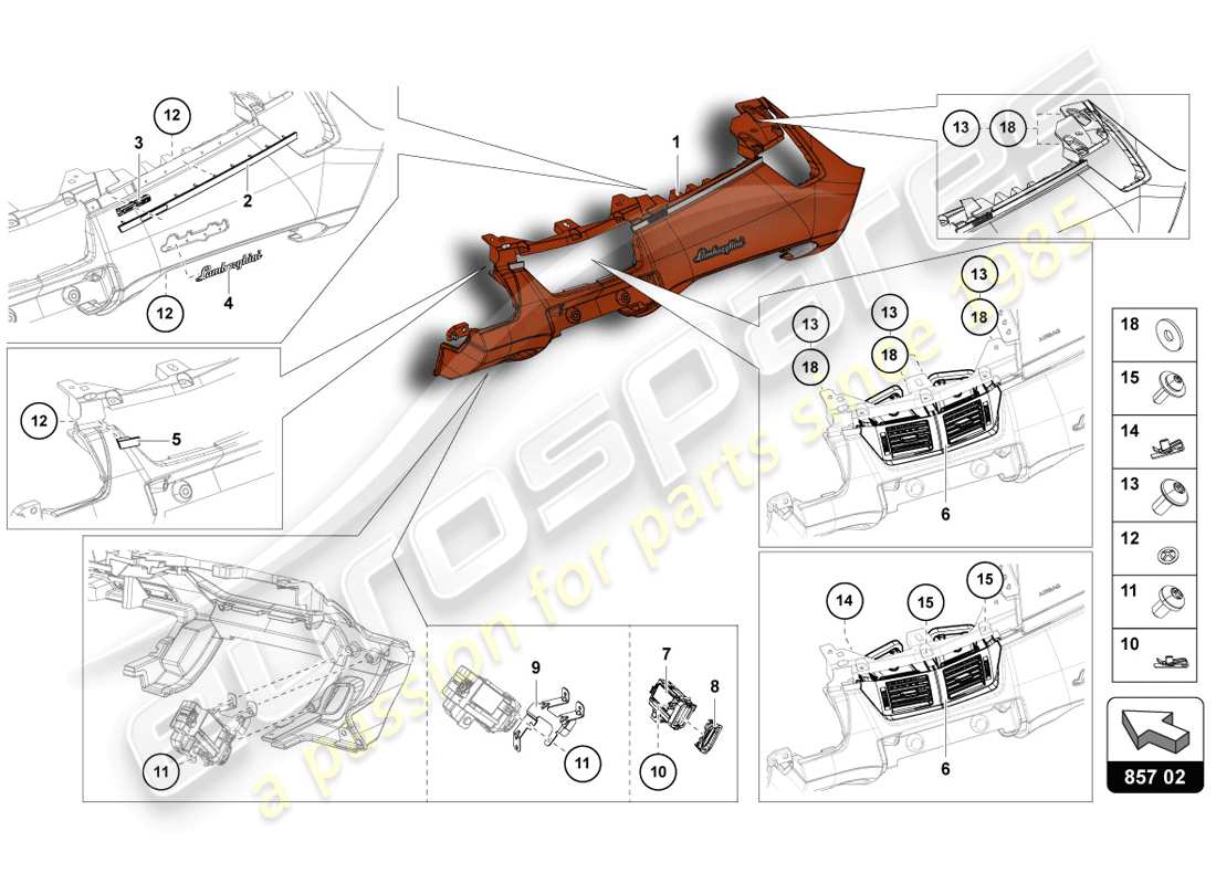 lamborghini lp720-4 coupe 50 (2014) instrument panel parts diagram