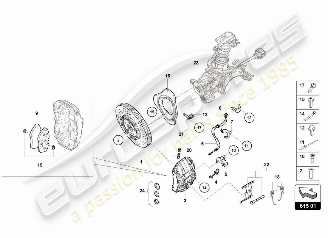 lamborghini performante spyder (2020) ceramic brake disc front parts diagram