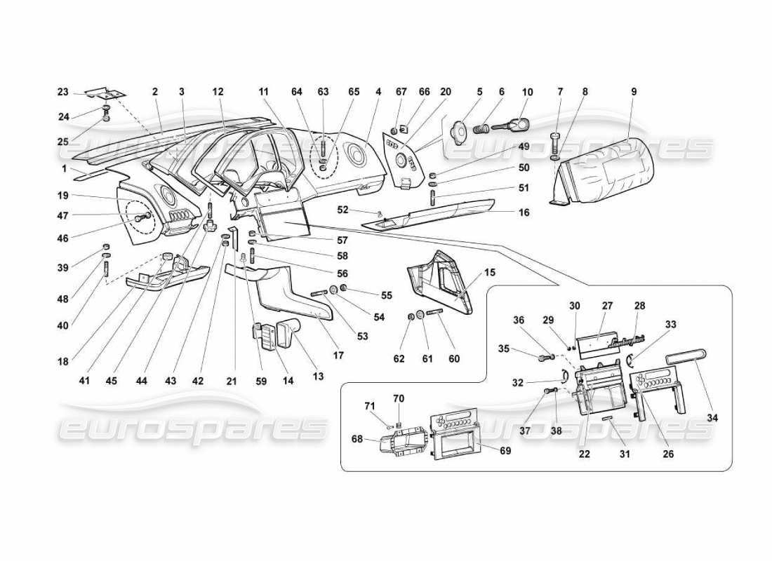 lamborghini murcielago lp670 passenger compartment trims part diagram