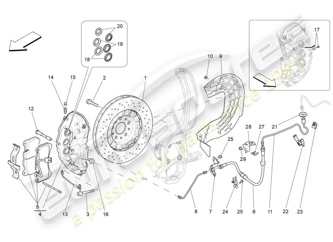 maserati levante modena (2022) braking devices on front wheels parts diagram