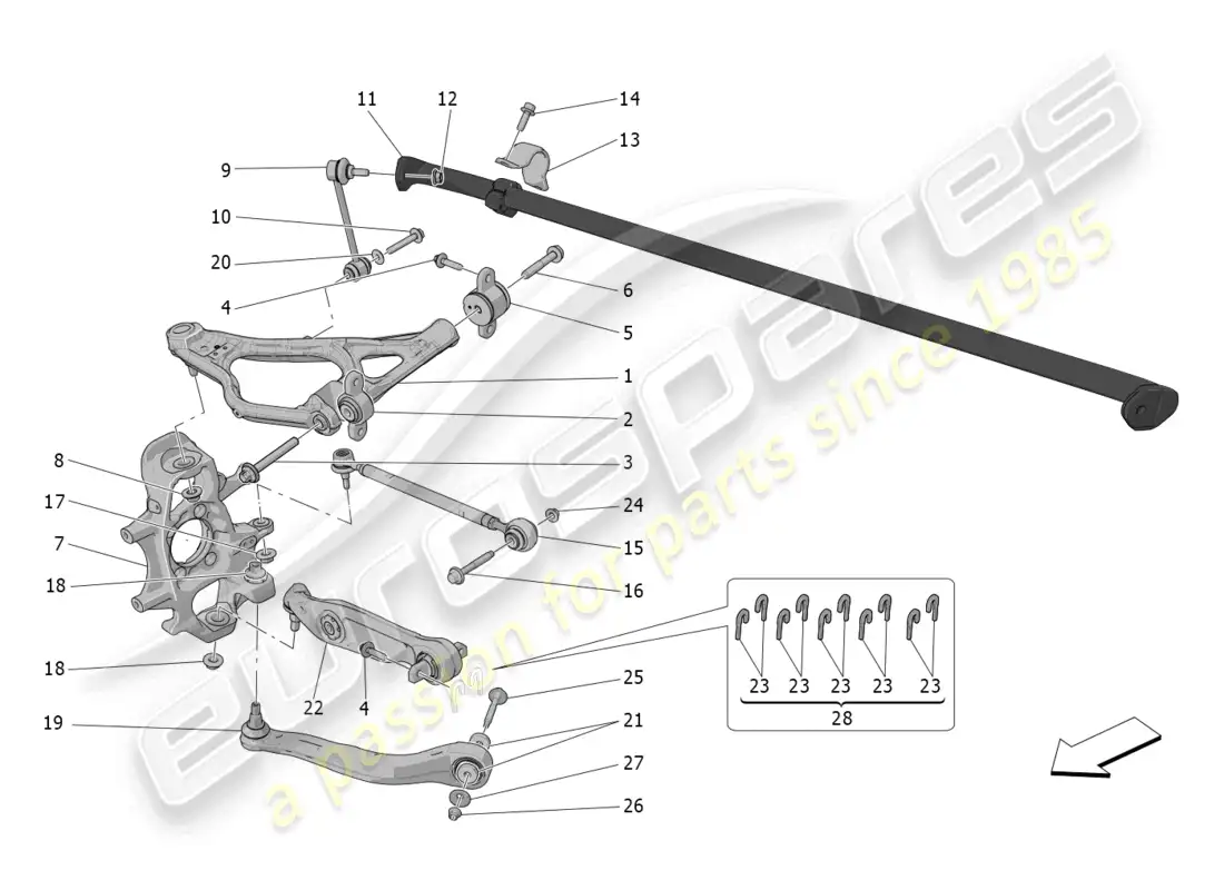 maserati mc20 (2022) rear suspension parts diagram