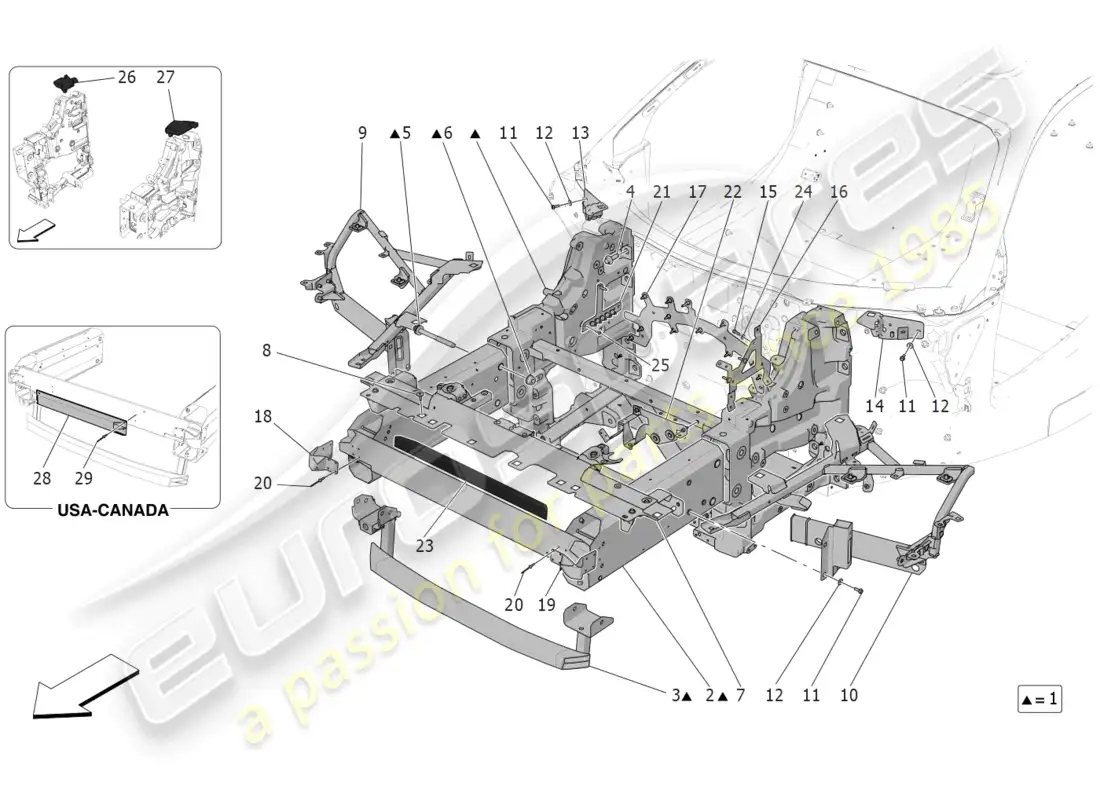 maserati mc20 (2023) front chassis parts diagram
