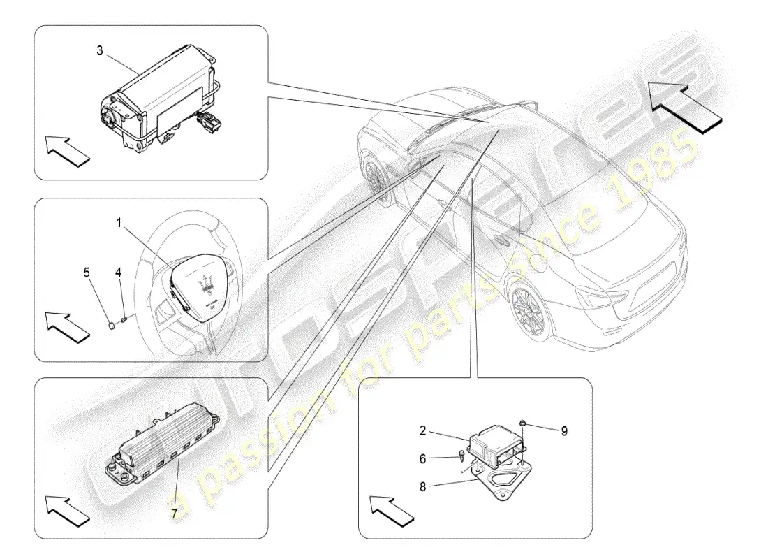 maserati ghibli (2019) front airbag system parts diagram