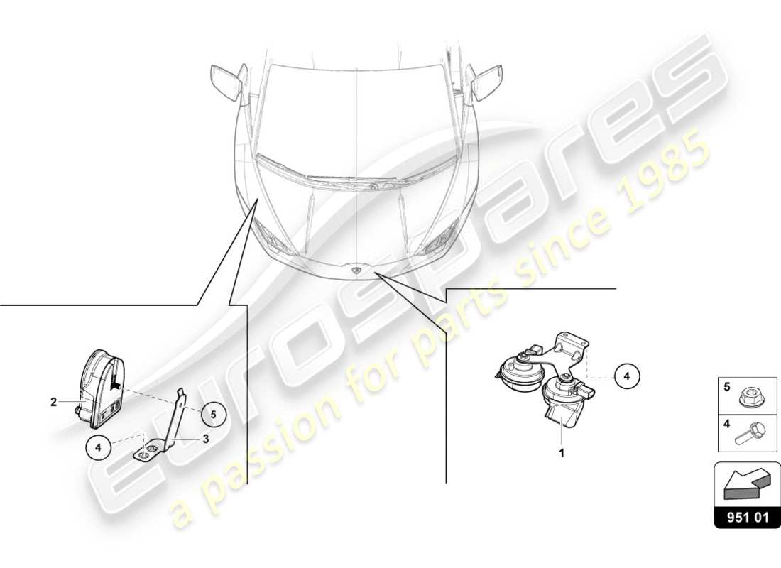 lamborghini evo spyder (2020) signal horn part diagram