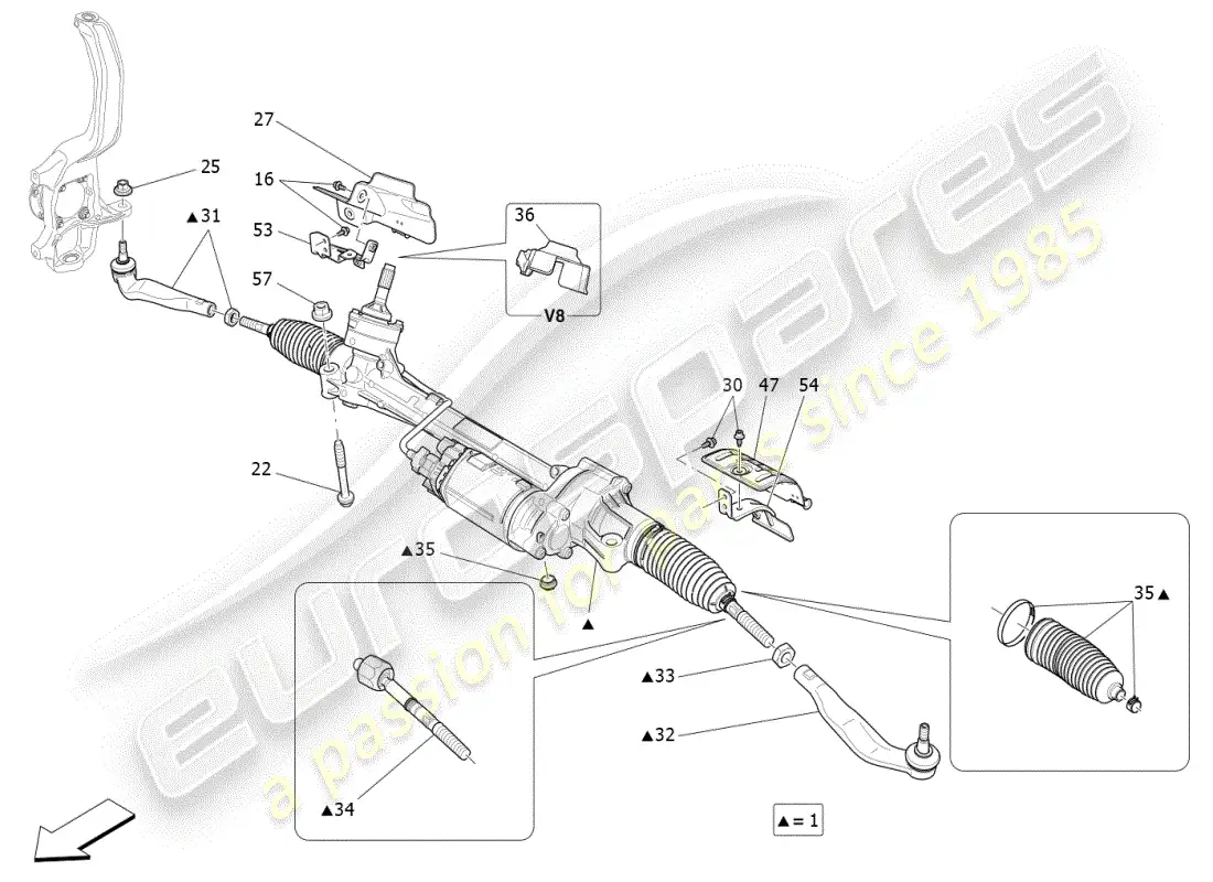 maserati ghibli (2020) complete steering rack unit parts diagram
