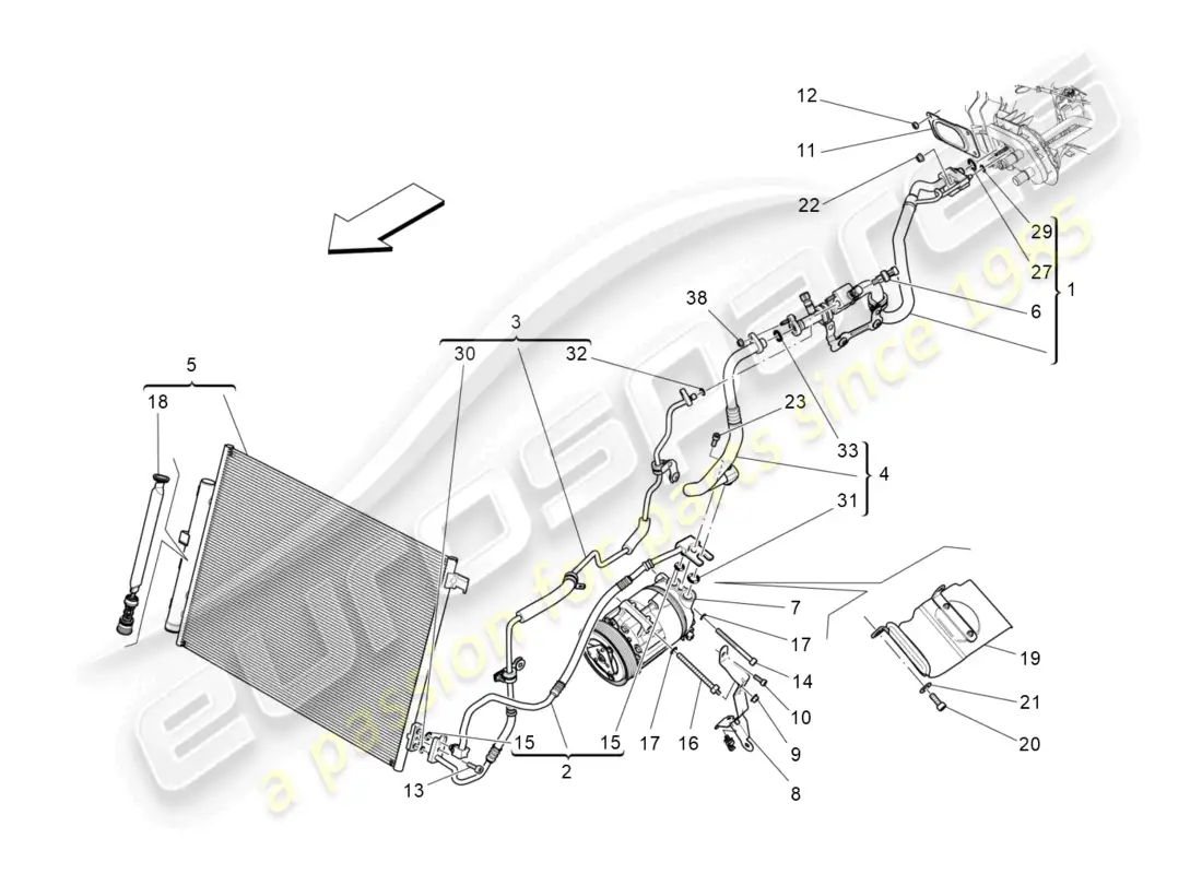 maserati levante trofeo (2020) a/c unit: engine compartment devices parts diagram