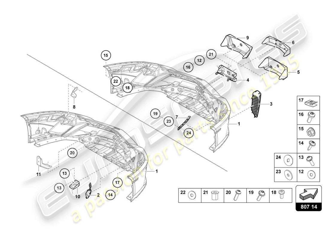 lamborghini lp740-4 s roadster (2019) bumper, complete front part diagram