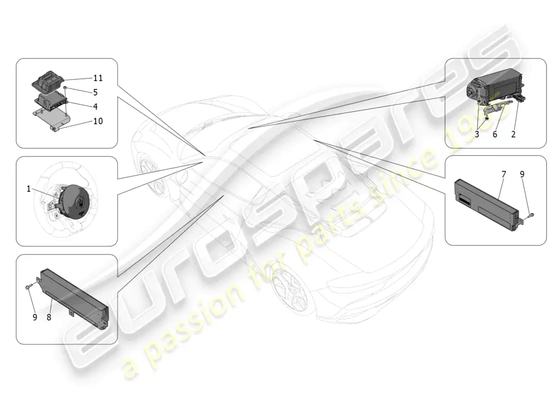 maserati mc20 (2022) airbag system parts diagram