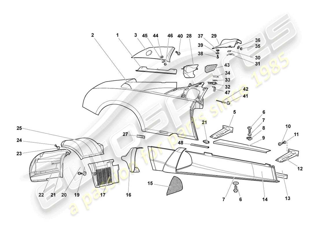 lamborghini murcielago roadster (2005) side member right parts diagram