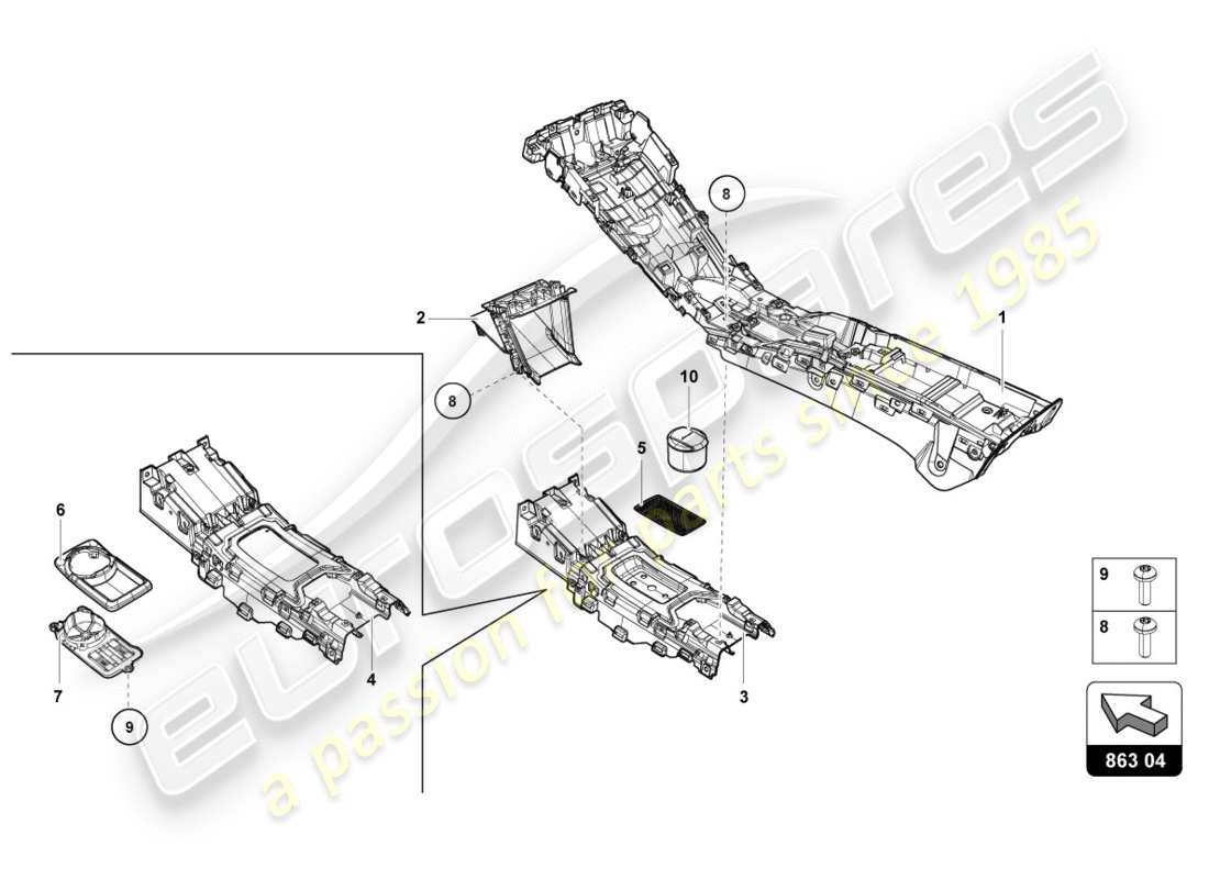 lamborghini performante coupe (2018) tunnel parts diagram