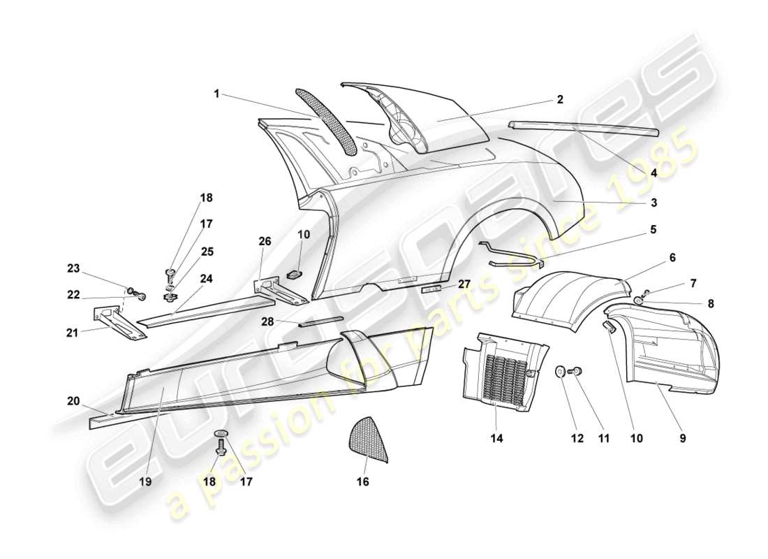 lamborghini murcielago coupe (2002) side member left part diagram