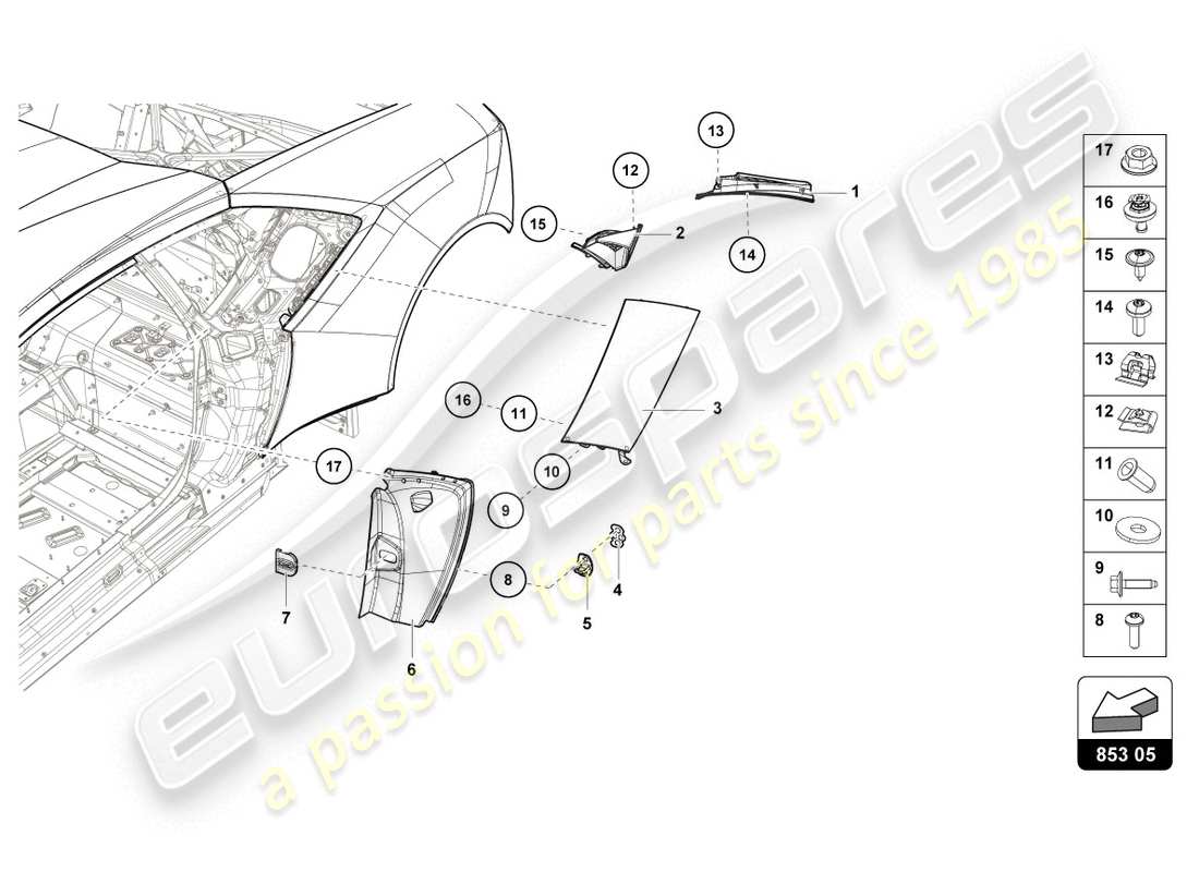 lamborghini evo coupe (2020) cover plate for side member parts diagram
