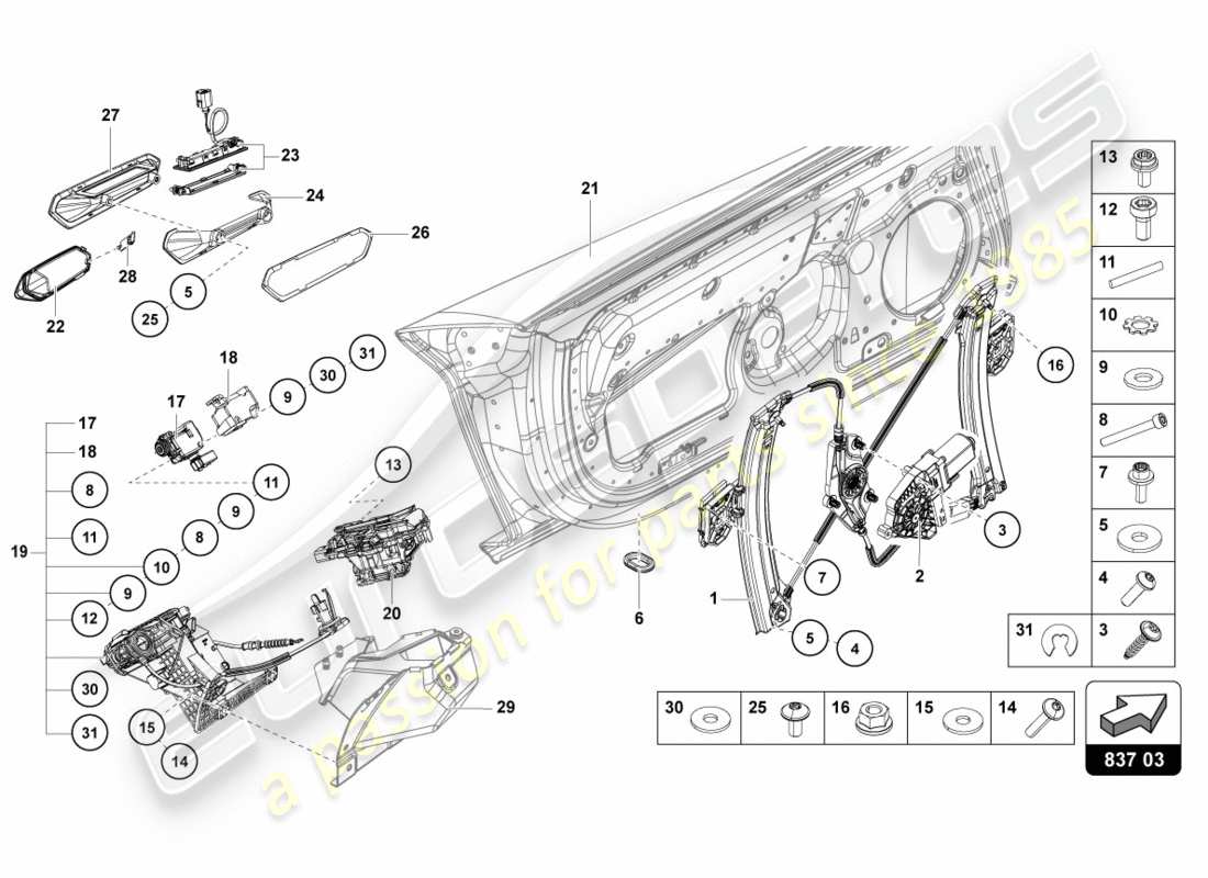 lamborghini lp700-4 coupe (2012) driver and passenger door part diagram