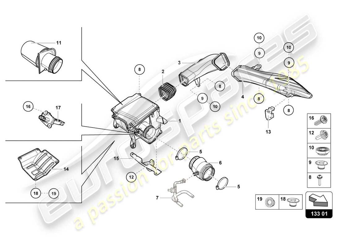 lamborghini lp610-4 coupe (2015) air filter housing parts diagram