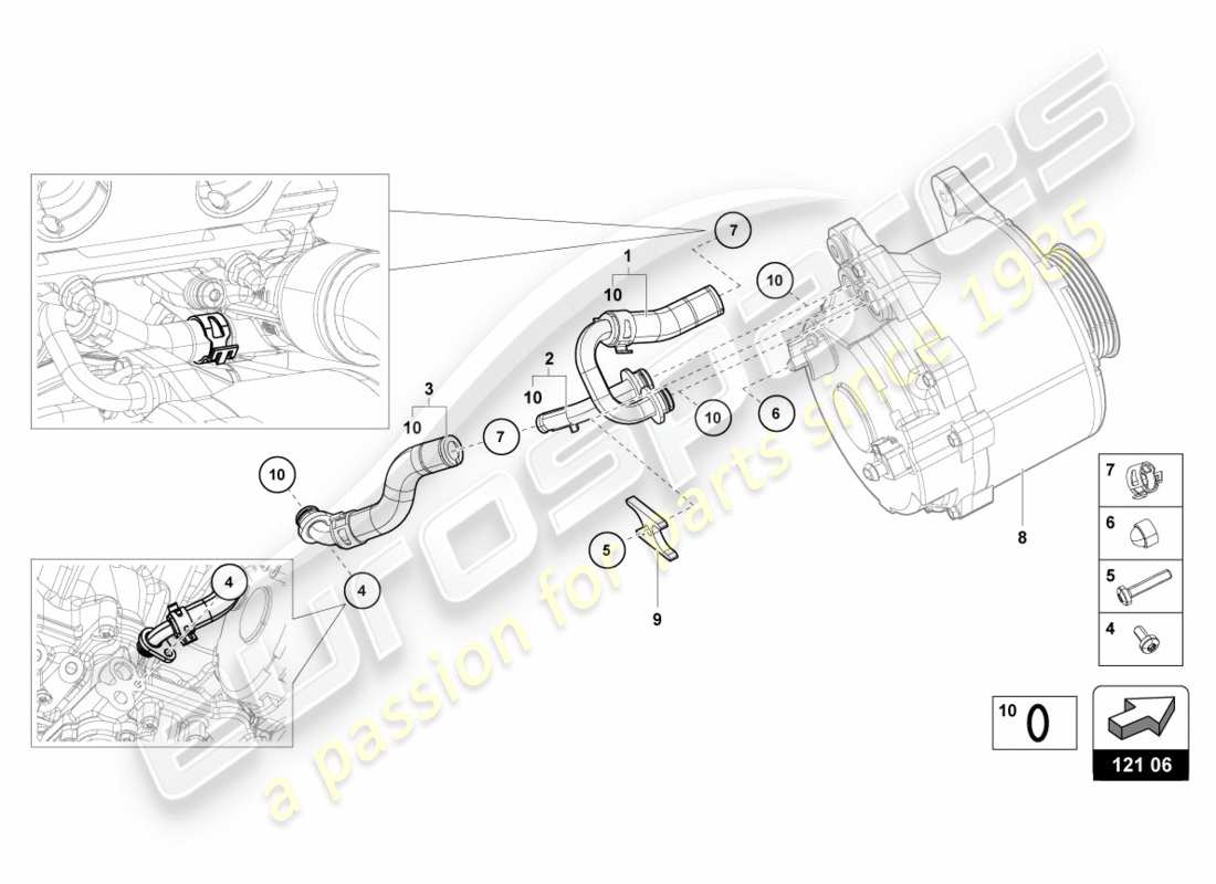 lamborghini 2018 (performante coupe) coolant hoses and pipes part diagram