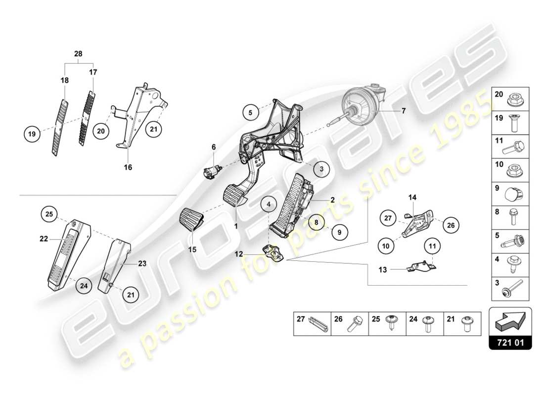 lamborghini 2015 (lp600-4 zhong coupe) brake and accel. lever mech. part diagram