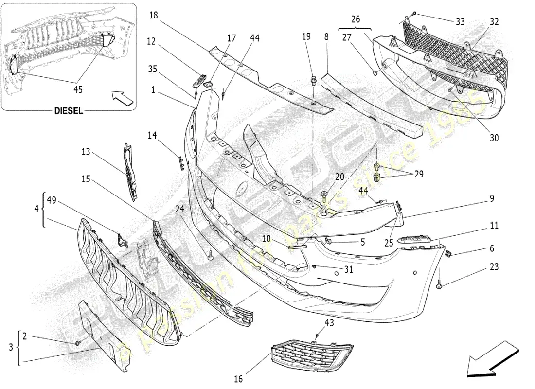 maserati ghibli (2019) front bumper parts diagram