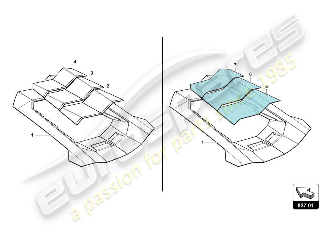 lamborghini lp740-4 s coupe (2017) engine cover with insp. cover parts diagram