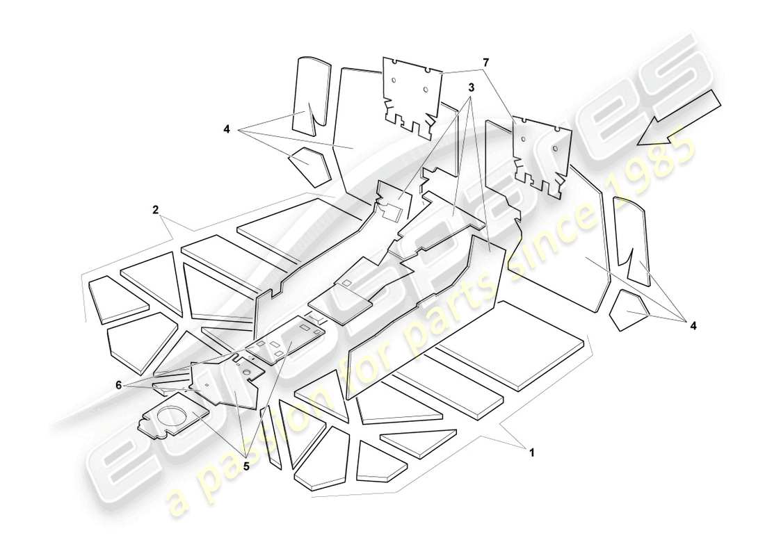 lamborghini murcielago roadster (2006) sound absorbers parts diagram