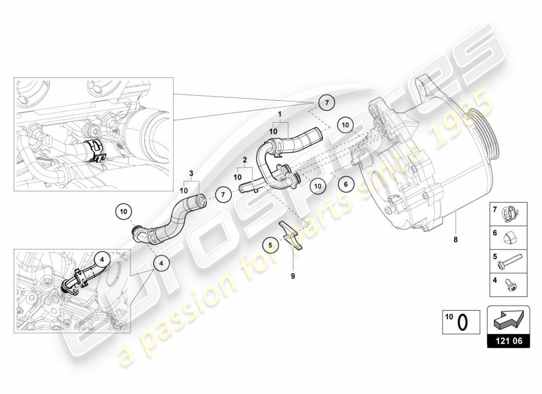 lamborghini lp610-4 avio (2017) coolant hoses and pipes part diagram