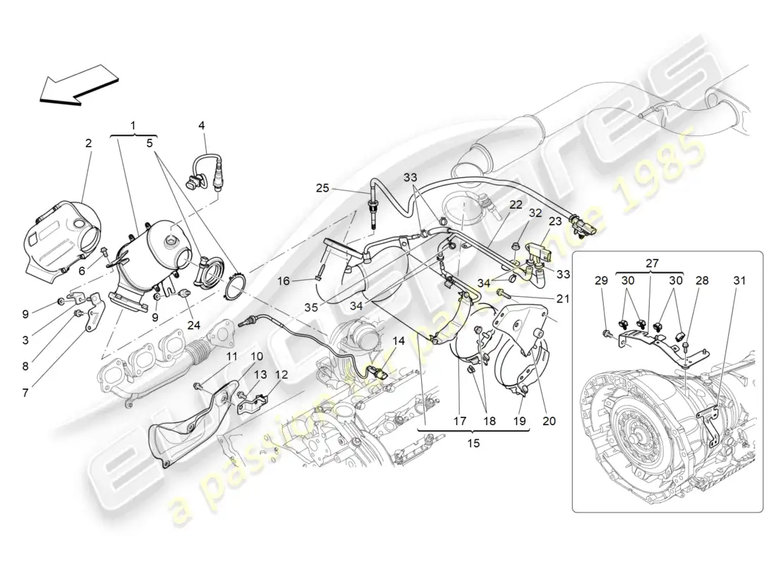 maserati ghibli (2016) pre-catalytic converters and catalytic converters parts diagram