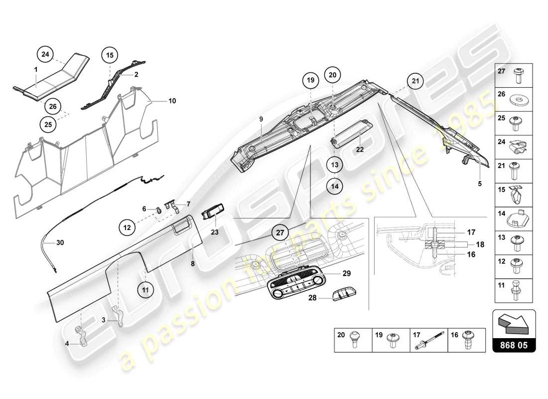 lamborghini lp750-4 sv roadster (2016) interior decor part diagram