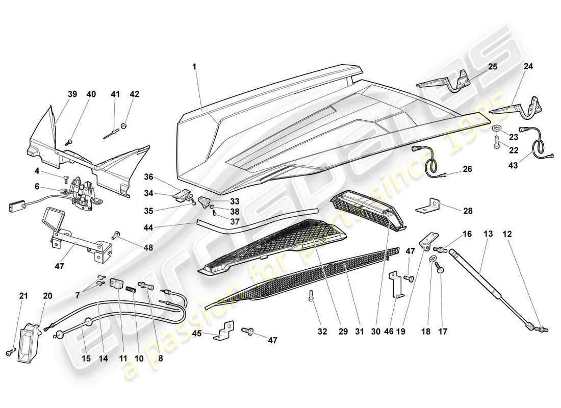 lamborghini murcielago roadster (2006) flap for engine cover part diagram