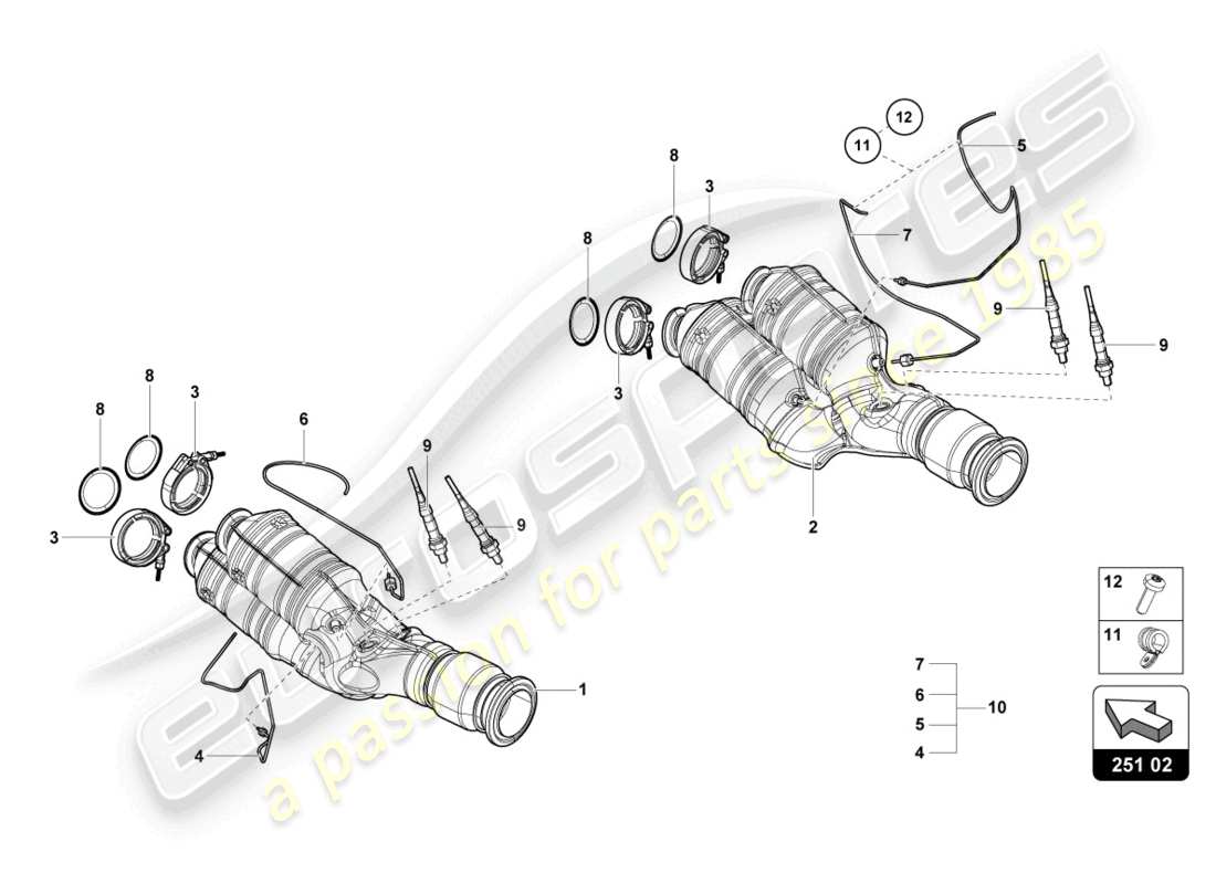 lamborghini lp740-4 s roadster (2019) catalytic converter part diagram