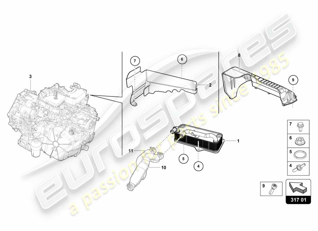 lamborghini 2020 (performante spyder) gear oil cooler part diagram