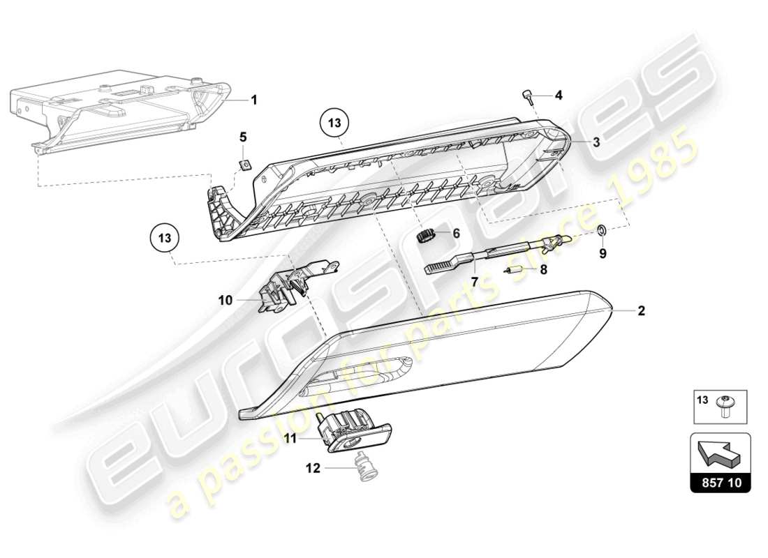 lamborghini lp740-4 s roadster (2018) glove compartment parts diagram