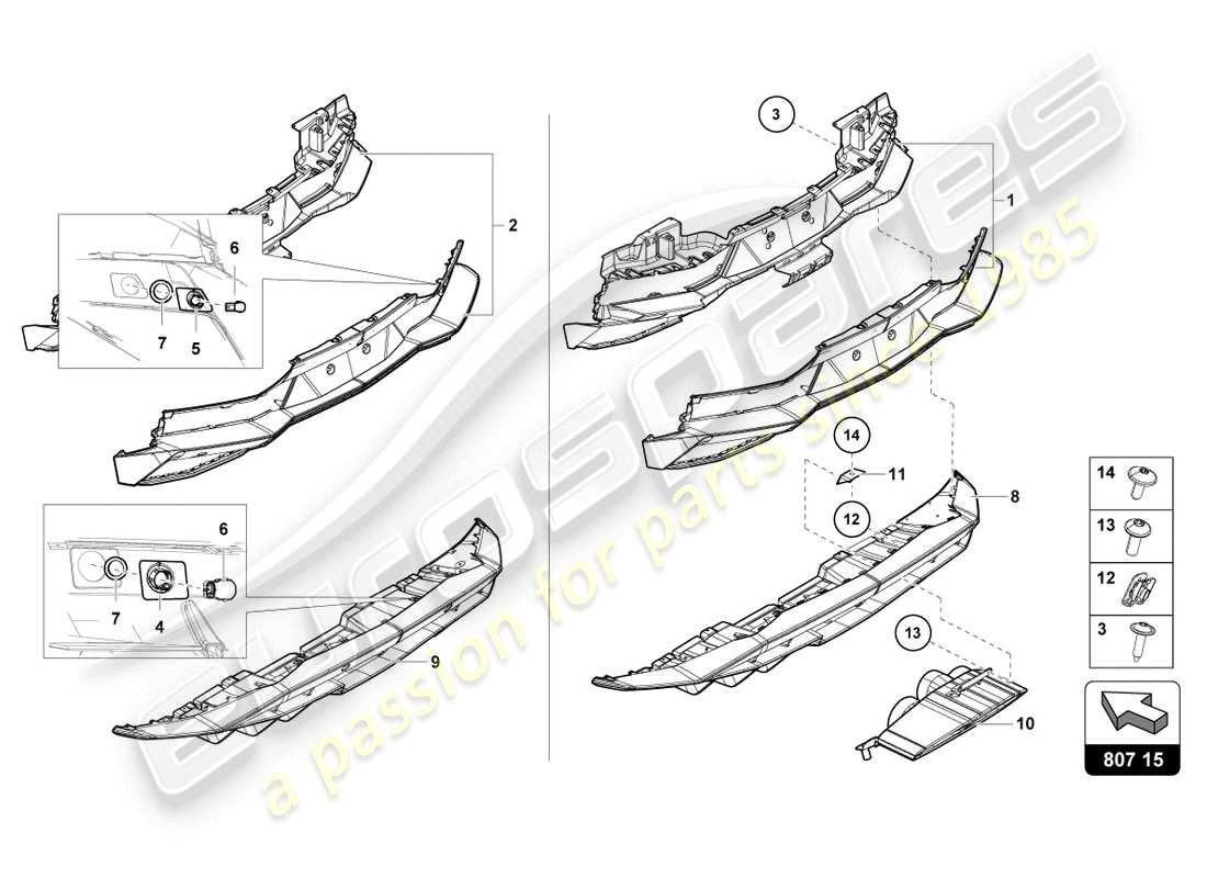 lamborghini lp740-4 s roadster (2019) bumper, complete rear part diagram