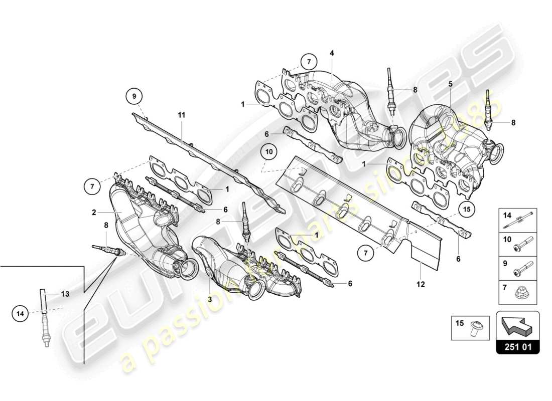 lamborghini lp750-4 sv coupe (2015) exhaust system parts diagram