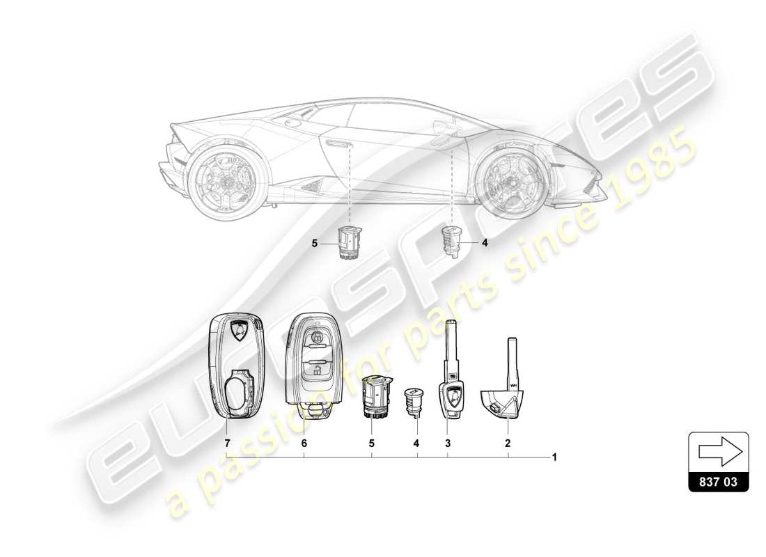 lamborghini 2016 (lp580-2 spyder) lock with keys part diagram
